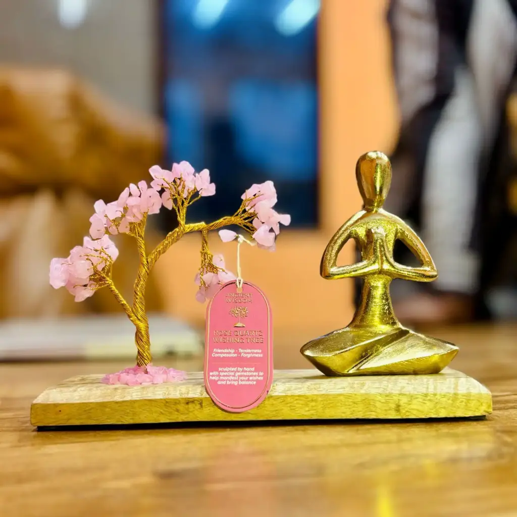 Gemstone Yoga Garden – Namaste Pose – Rose Quartz Tilted Tree – 100 chipstones | www.artisangoods.co.uk
