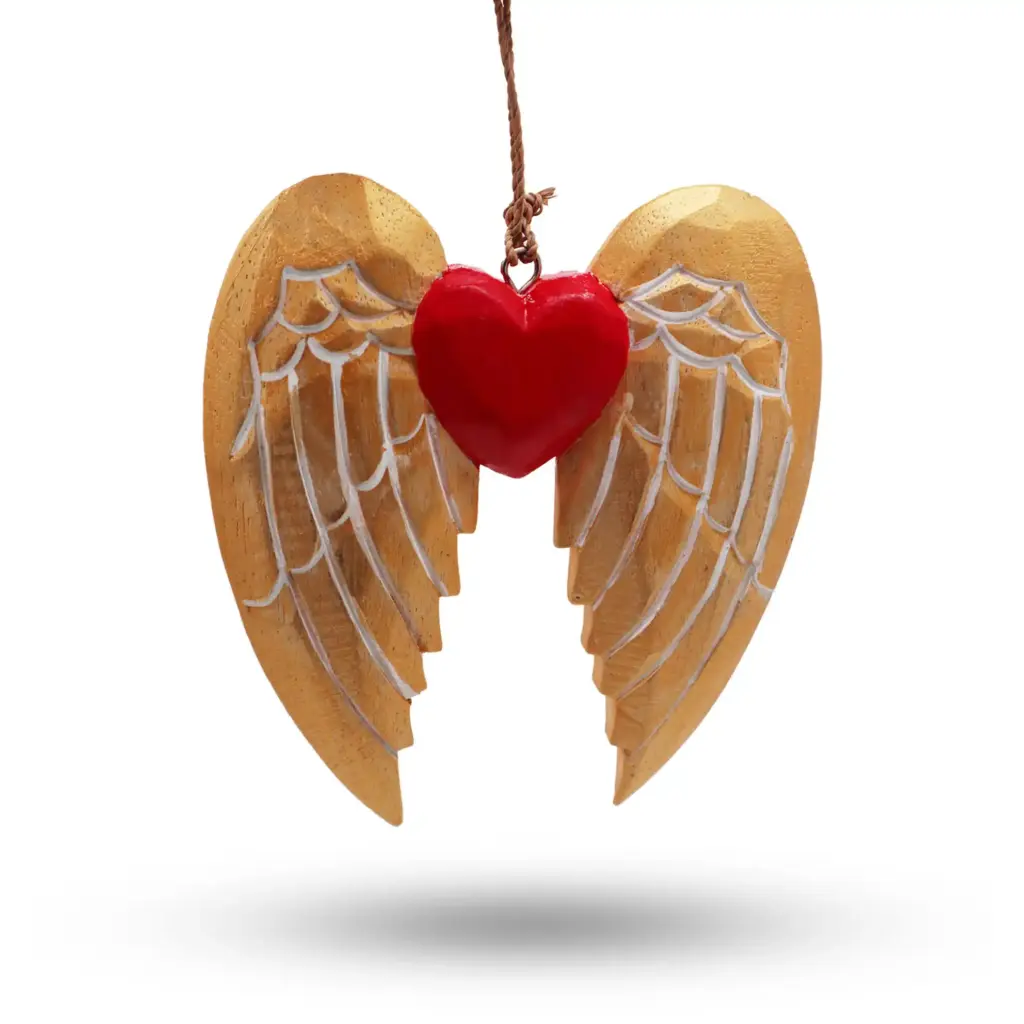 Gold Xmas Angel Wing & Heart – white detail | www.artisangoods.co.uk