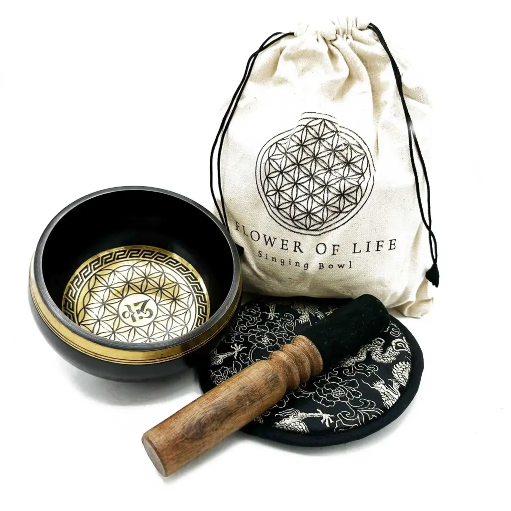 Hand Beaten & Engraved Singing Bowl Gift Set – 14cm – Flower of Life | www.artisangoods.co.uk Hand Beaten & Engraved Singing Bowl Gift Set – 14cm – Flower of Life | www.artisangoods.co.uk