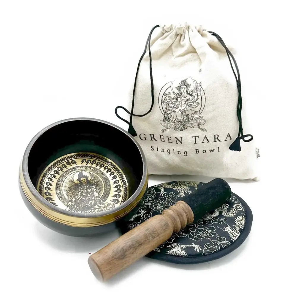 Hand Beaten & Engraved Singing Bowl Gift Set – 14cm – Green Tara | www.artisangoods.co.uk 4