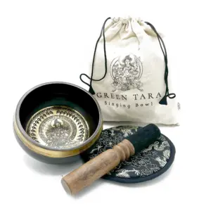 Hand Beaten & Engraved Singing Bowl Gift Set – 14cm – Green Tara | www.artisangoods.co.uk 4