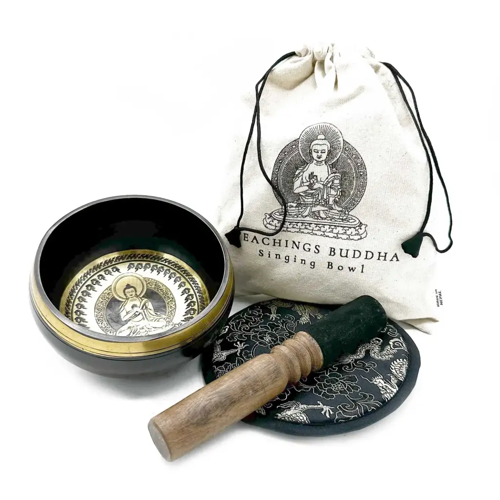 Hand Beaten & Engraved Singing Bowl Gift Set – 14cm – Teachings Buddha | www.artisangoods.co.uk Hand Beaten & Engraved Singing Bowl Gift Set – 14cm – Teachings Buddha | www.artisangoods.co.uk