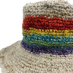 Hand-Knited Hemp & Cotton Boho Festival Hat – Rainbow | www.artisangoods.co.uk 3
