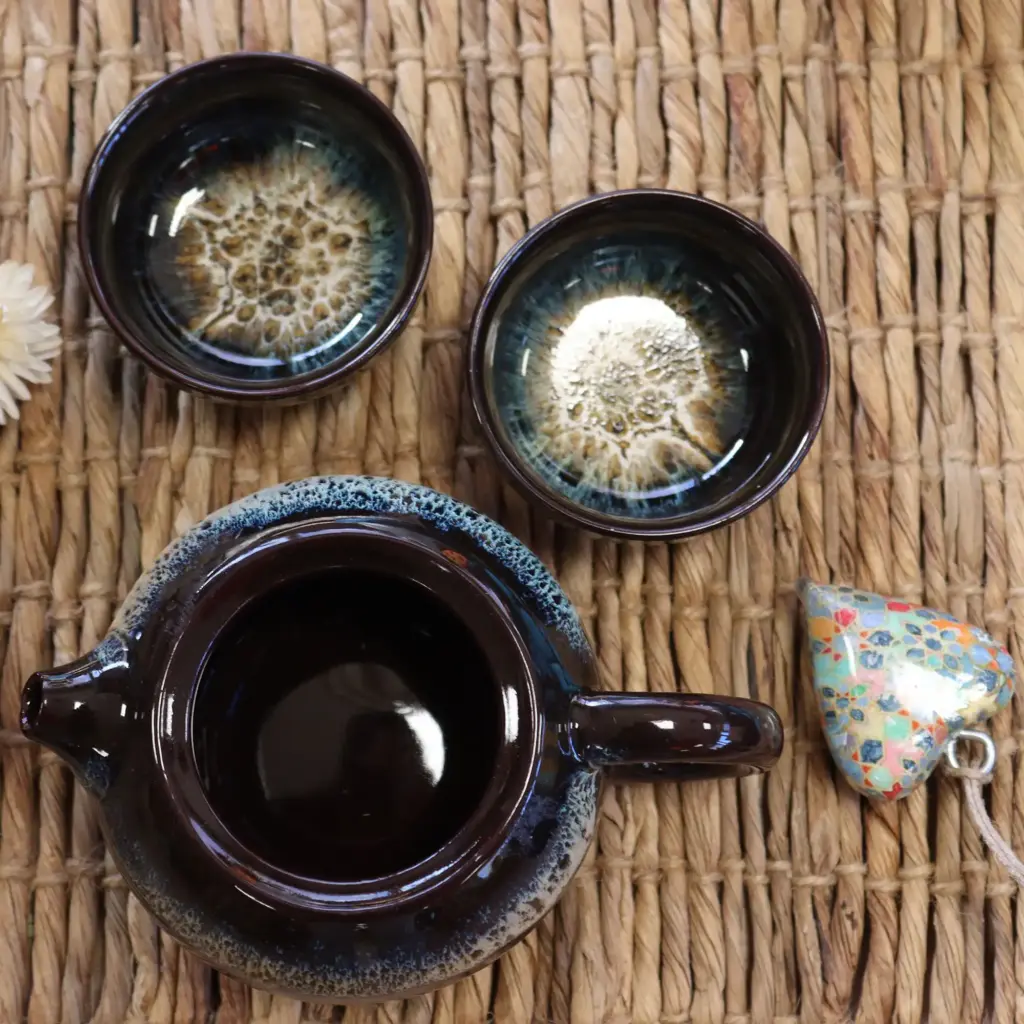 Herbal Black Glaze Teapot Set – Pot & Two Cups | www.artisangoods.co.uk 5