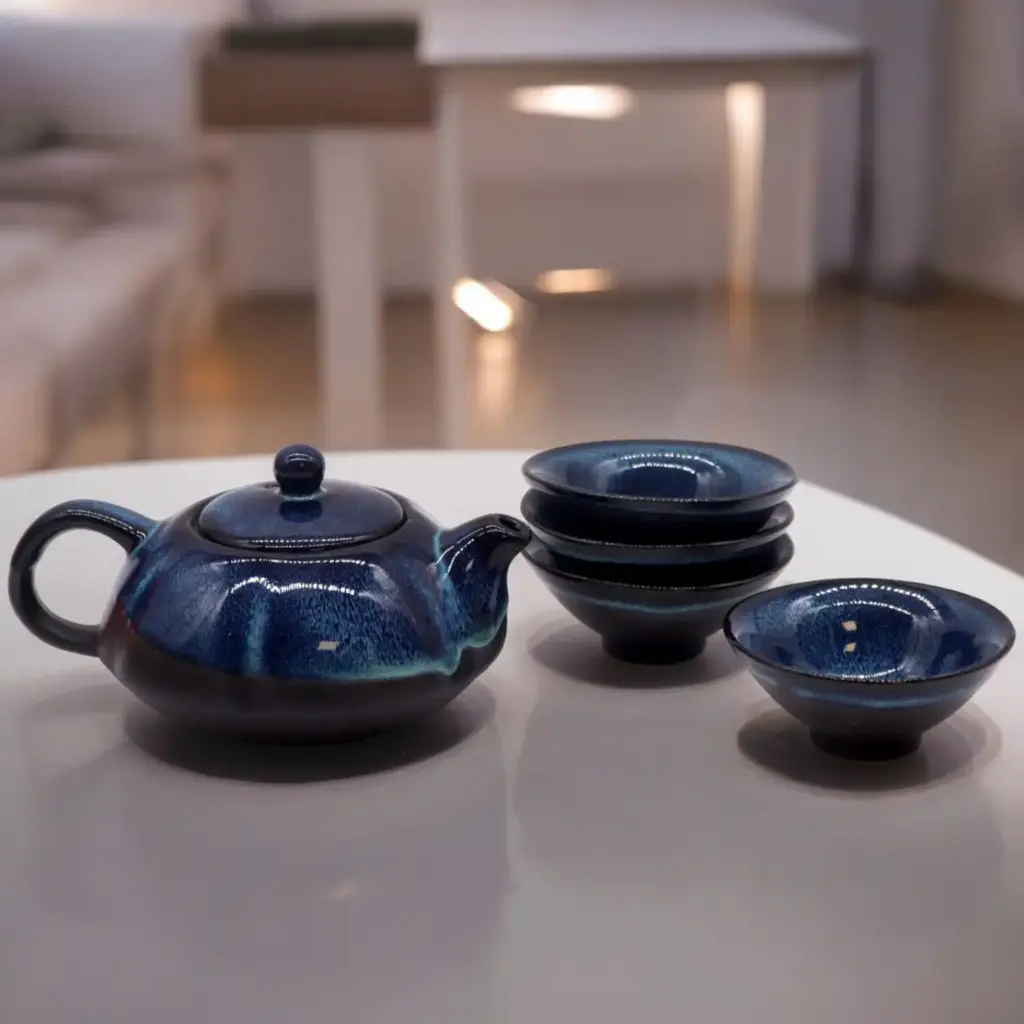 Herbal Blues Teapot Set – Pot & Four Cups | www.artisangoods.co.uk
