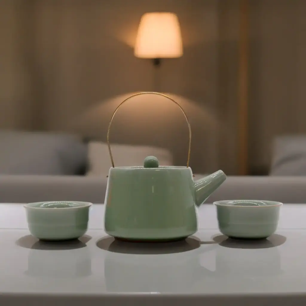 Herbal Jade Teapot Set – Pot & Two Cups | www.artisangoods.co.uk 2