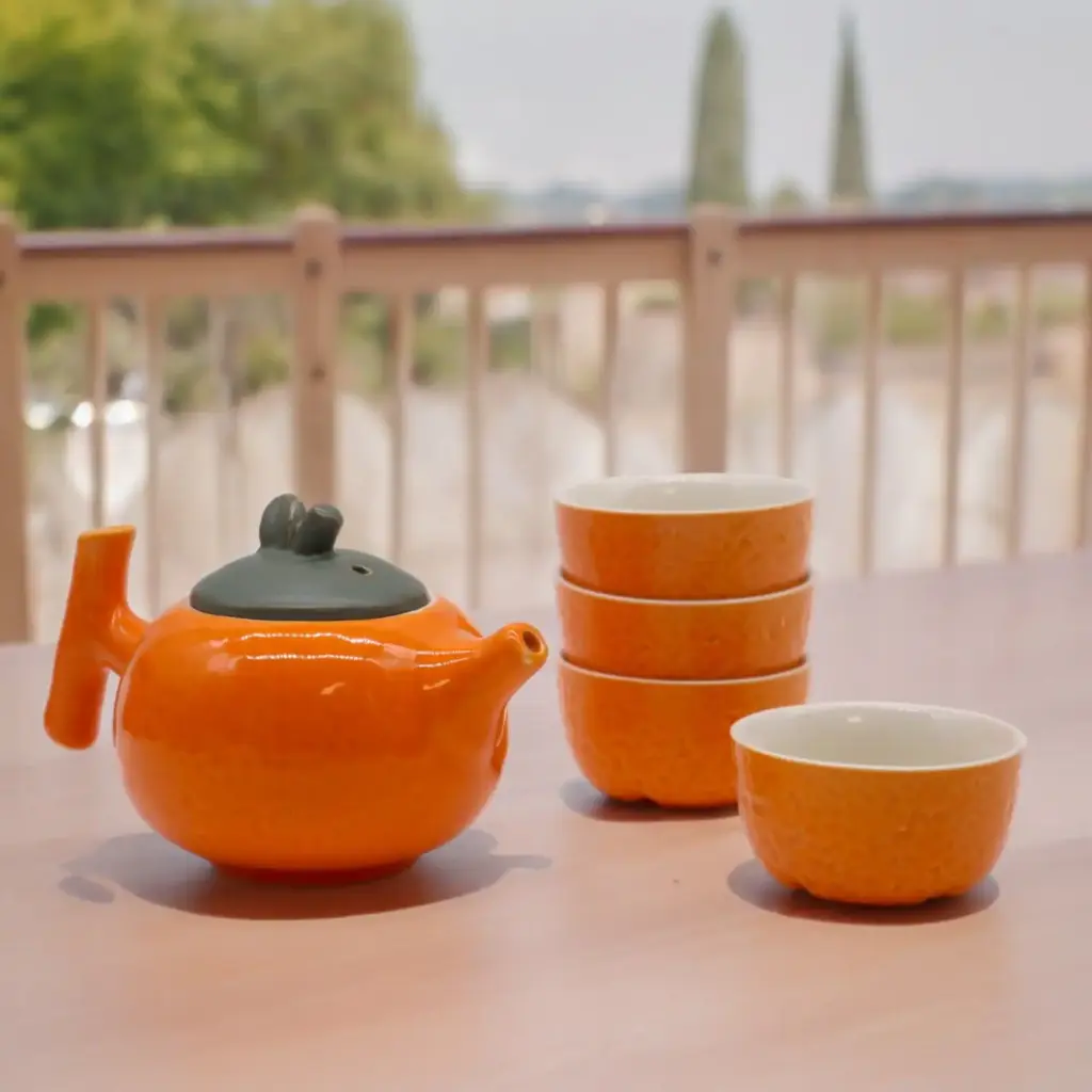 Herbal Orange Teapot Set – Pot & Four Cups | www.artisangoods.co.uk