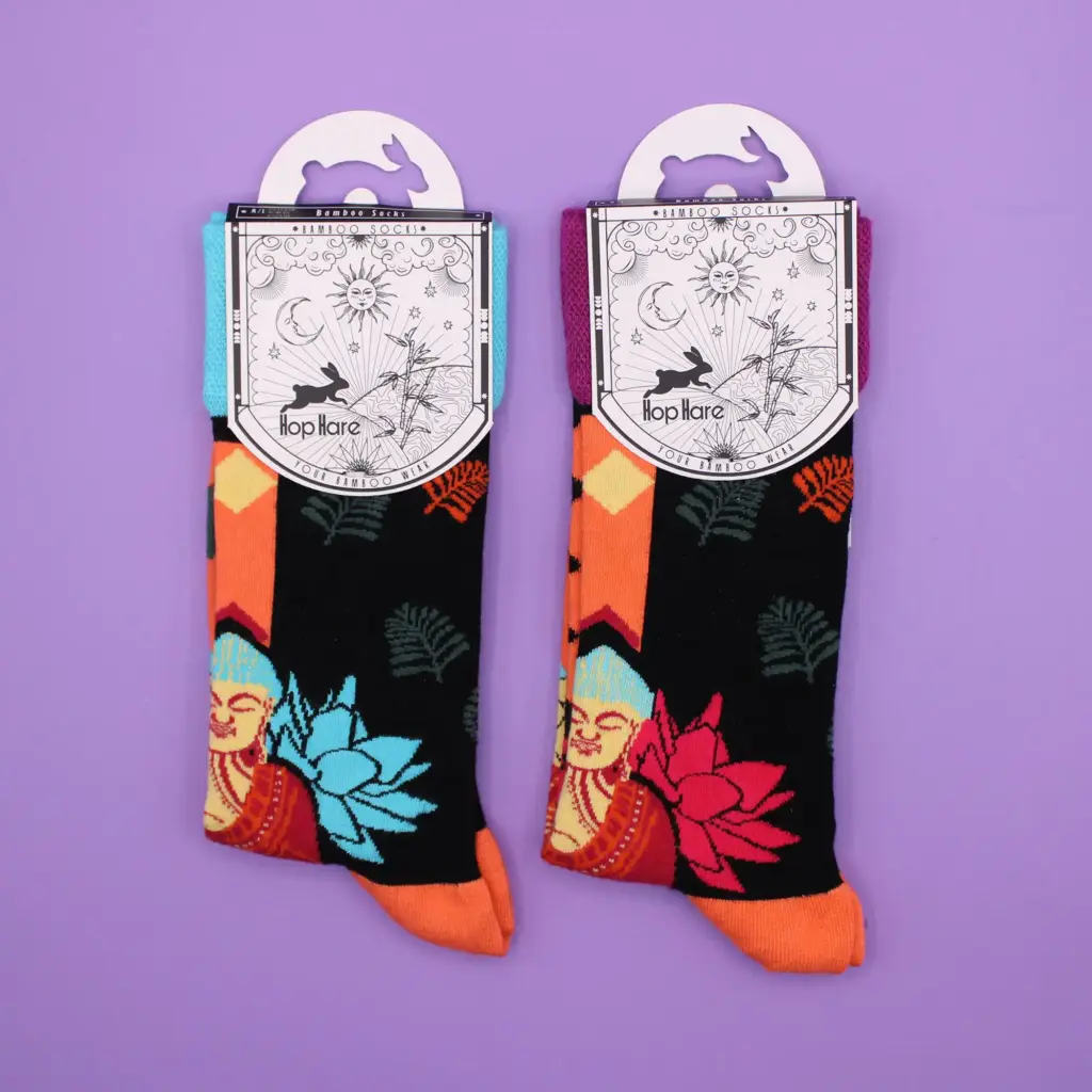 Hop Hare Bamboo Socks S/M – Blue Buddha & Lotus  | www.artisangoods.co.uk 5