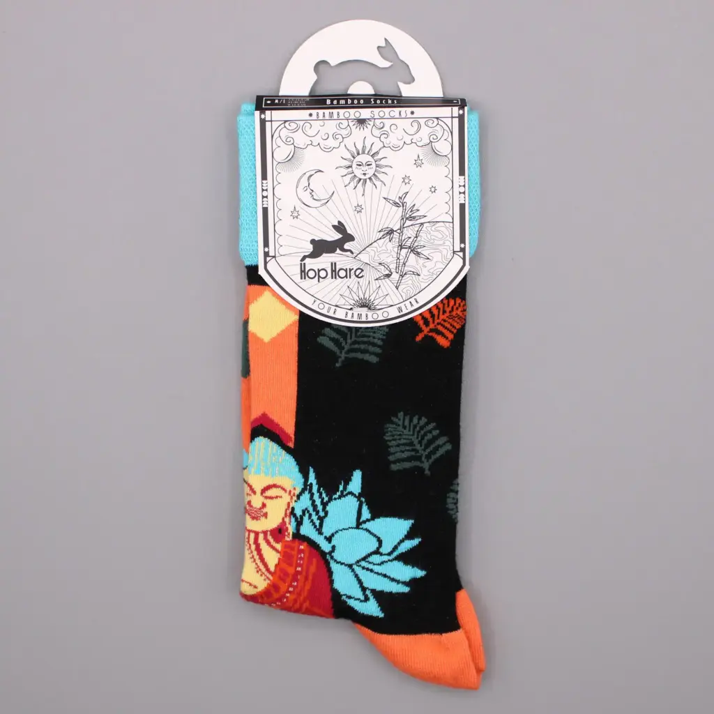 Hop Hare Bamboo Socks S/M – Blue Buddha & Lotus  | www.artisangoods.co.uk 3