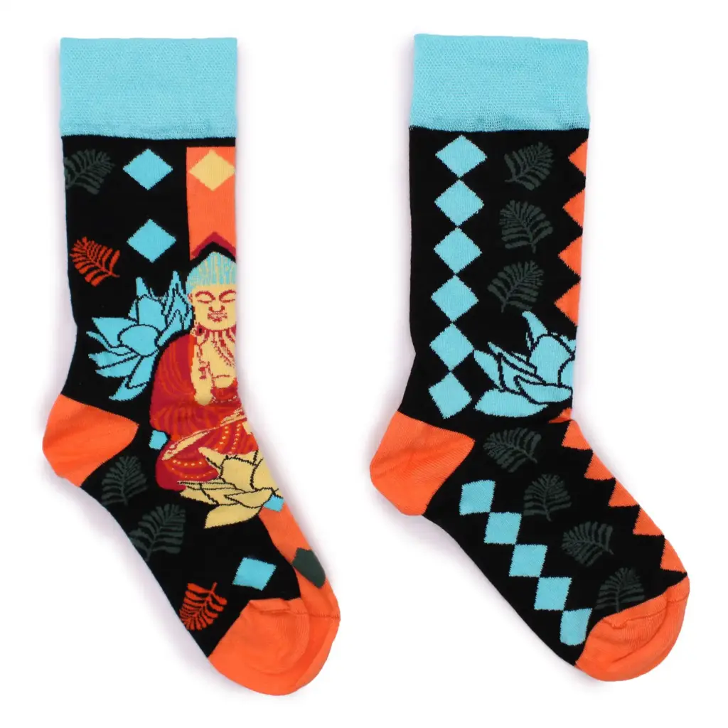 Hop Hare Bamboo Socks S/M – Blue Buddha & Lotus  | www.artisangoods.co.uk 2