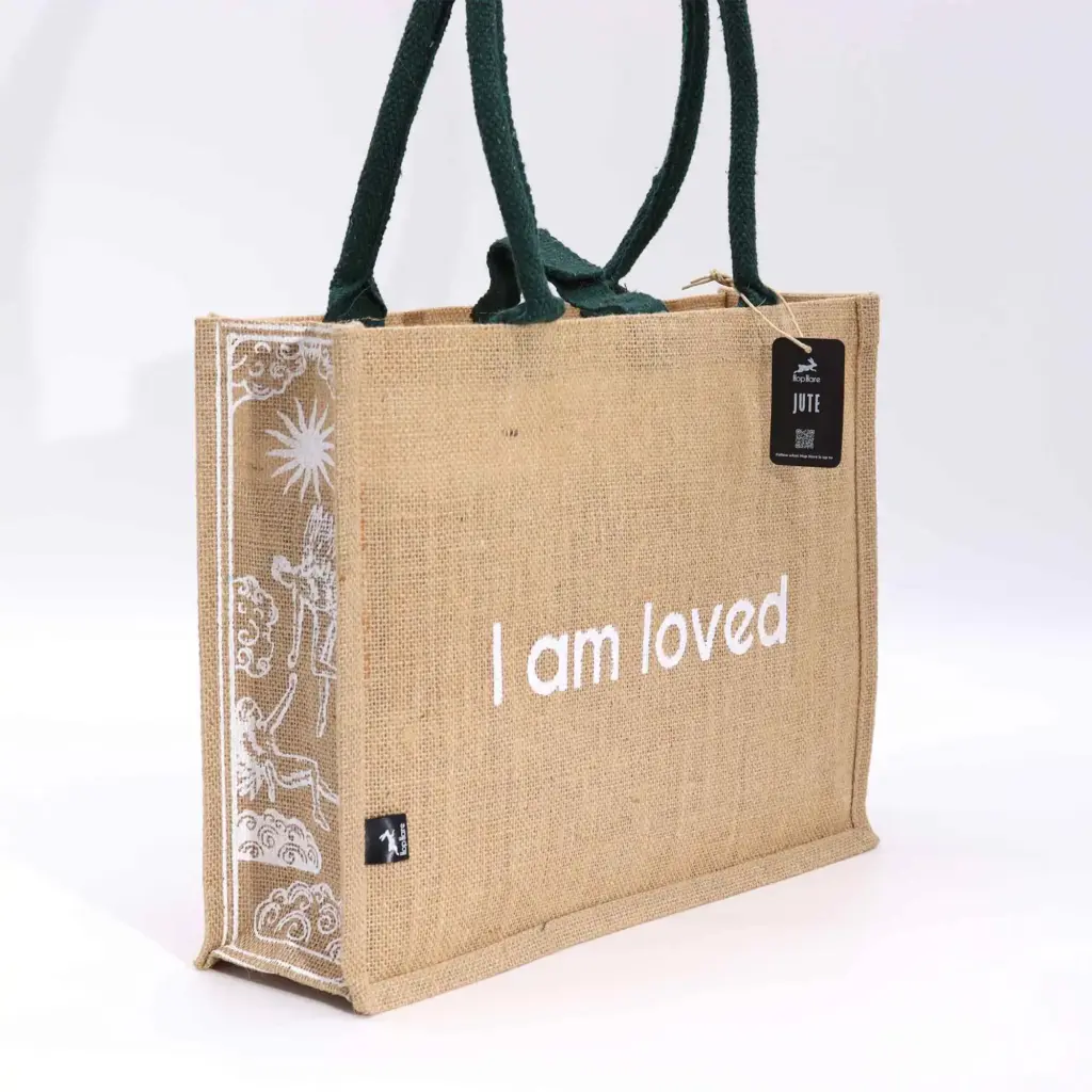 Hop Hare Jute Big Bag – I am Loved | www.artisangoods.co.uk