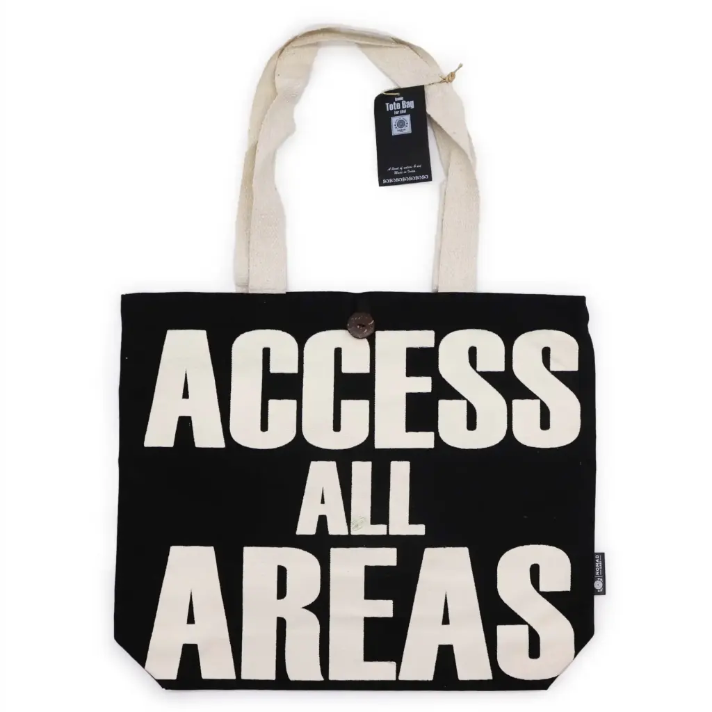 Iconic Classic Tote Bag – ACCESS ALL AREAS – Black Natural 10oz | www.artisangoods.co.uk
