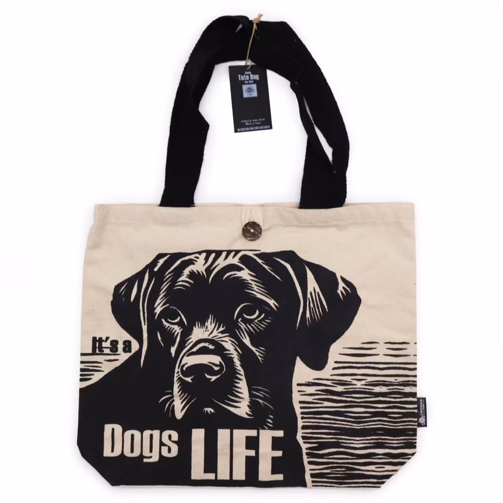 Iconic Classic Tote Bag – It’s a Dogs Life – White 10oz | www.artisangoods.co.uk