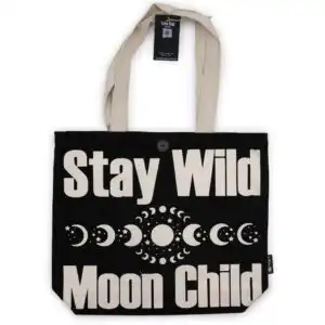 Iconic Classic Tote Bag – Stay Wild, Mood Child – Black Natural 10oz | www.artisangoods.co.uk 1