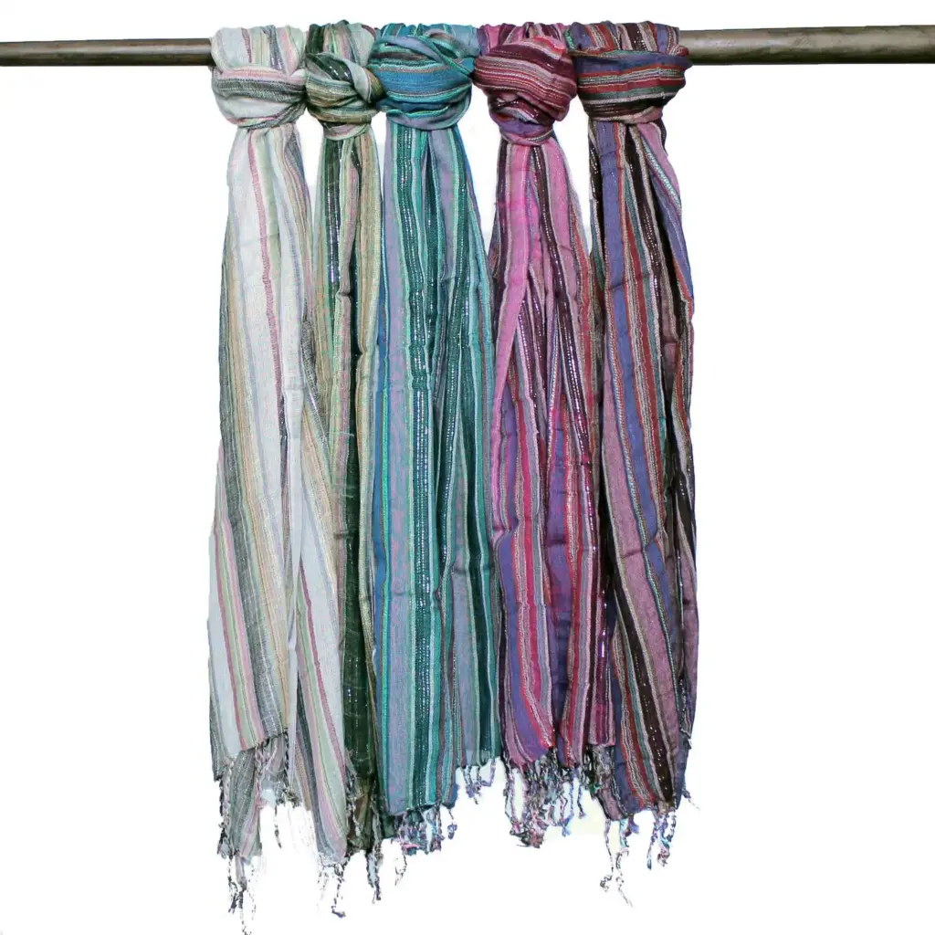 Indian Boho Scarves – 22x72cm – Random Colours With Gold Thread | www.artisangoods.co.uk