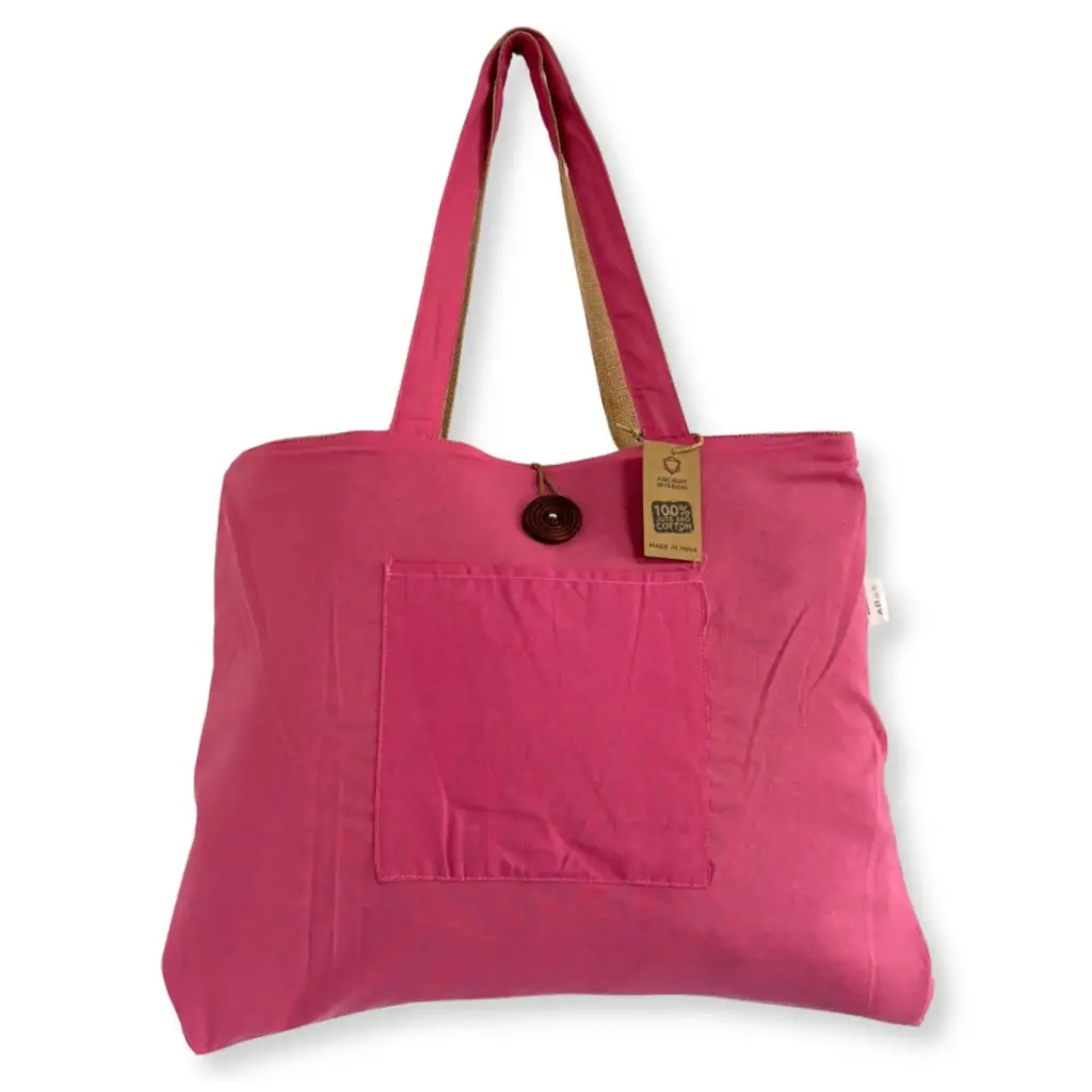 Jute & Cotton Reversible Big Bag – Pink | www.artisangoods.co.uk