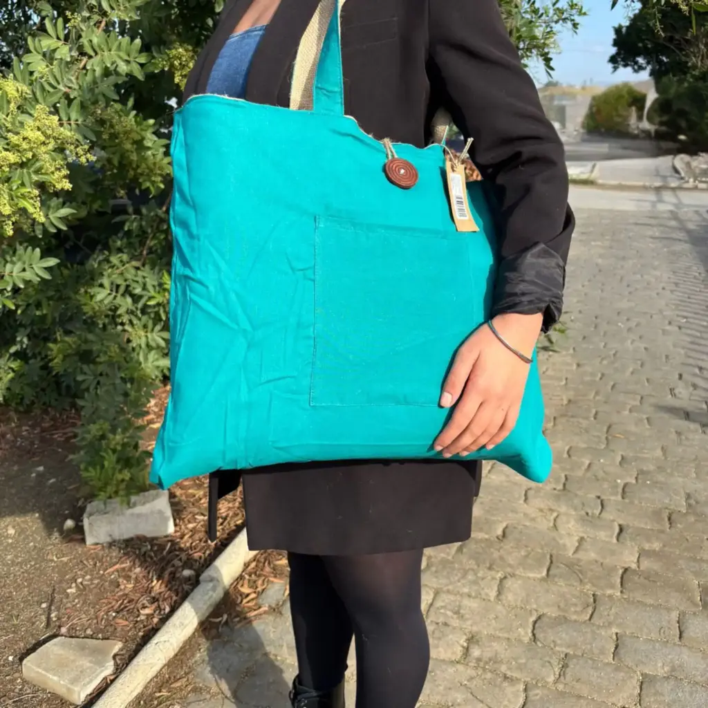 Jute & Cotton Reversible Big Bag – Teal | www.artisangoods.co.uk 5