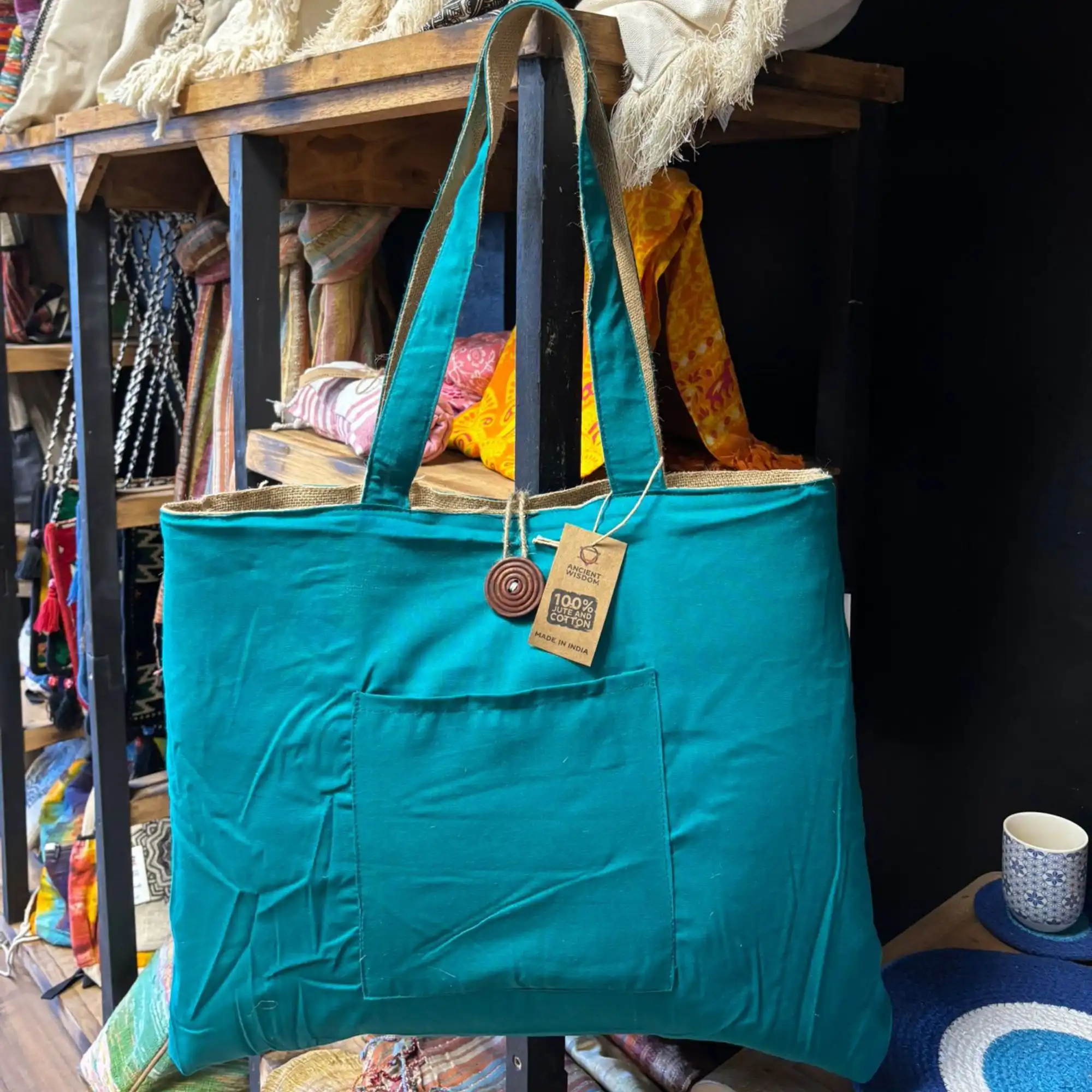 Jute & Cotton Reversible Big Bag – Teal | www.artisangoods.co.uk 4 Jute & Cotton Reversible Big Bag – Teal | www.artisangoods.co.uk 3