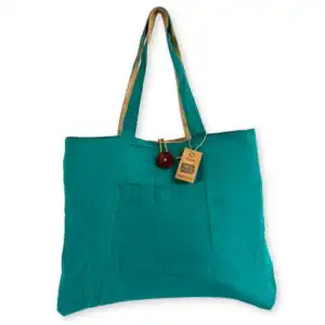 Jute & Cotton Reversible Big Bag – Teal | www.artisangoods.co.uk 1
