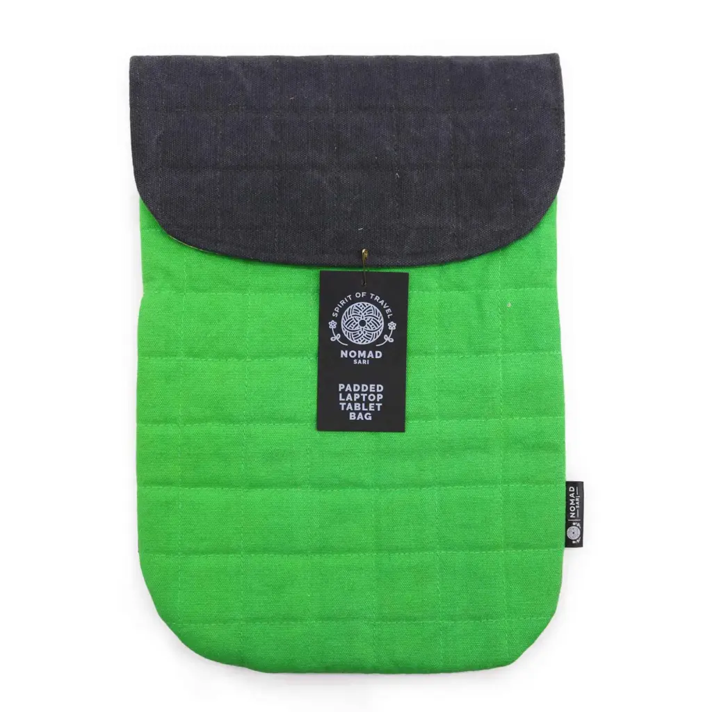 Laptop Padded Pouch – Frog Green – 14oz Stonewash | www.artisangoods.co.uk