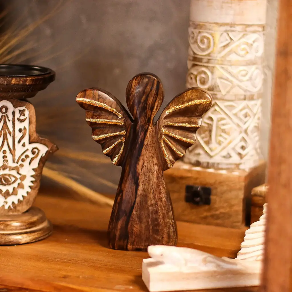Large Mango Wood Angel – Gold Decor | www.artisangoods.co.uk 8