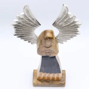 Large Mango Wood Gardian Angel Metal Wings & Enamel Detail | www.artisangoods.co.uk 5