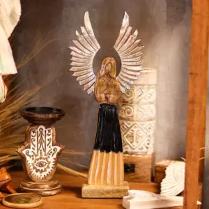 Large Mango Wood Gardian Angel Metal Wings & Enamel Detail | www.artisangoods.co.uk 8