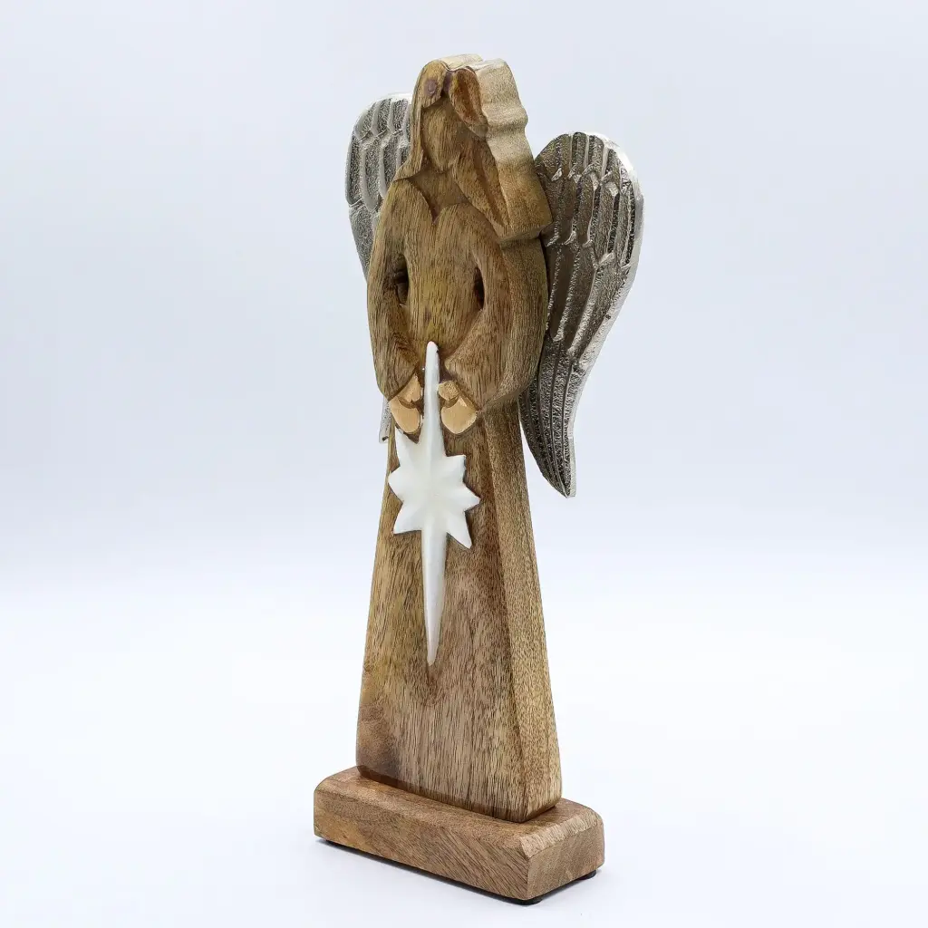 Large Mango Wood Peace Angel Metal Wings & Enamel Detail | www.artisangoods.co.uk 4 Large Mango Wood Peace Angel Metal Wings & Enamel Detail | www.artisangoods.co.uk 4