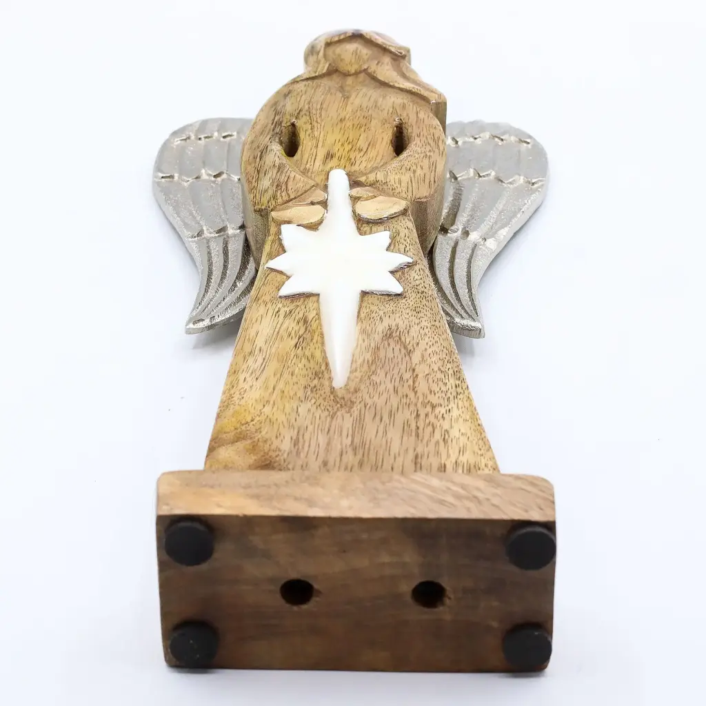 Large Mango Wood Peace Angel Metal Wings & Enamel Detail | www.artisangoods.co.uk