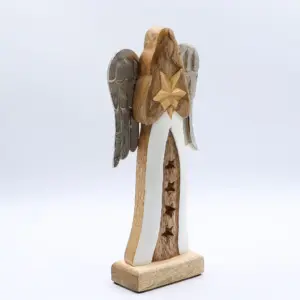 Large Mango Wood Star Angel Metal Wings & Enamel Detail | www.artisangoods.co.uk 2