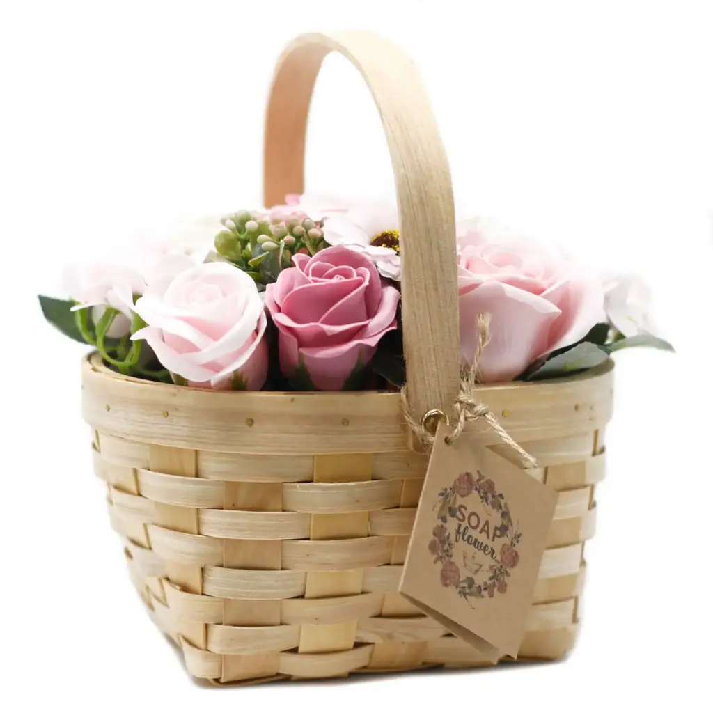 Large Pink Bouquet in Wicker Basket | www.artisangoods.co.uk