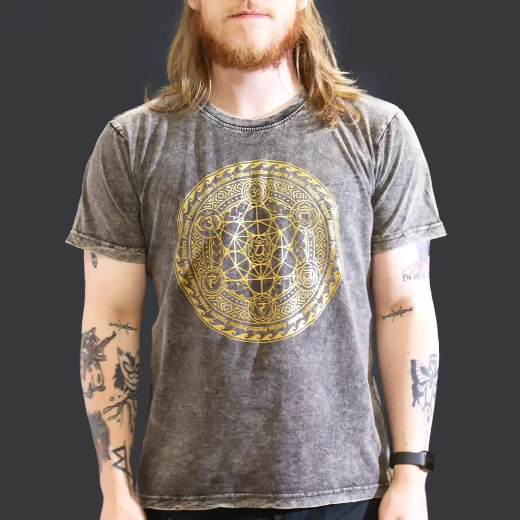 Large Stone Washed T-Shirt – Chakra – Dark Grey | www.artisangoods.co.uk