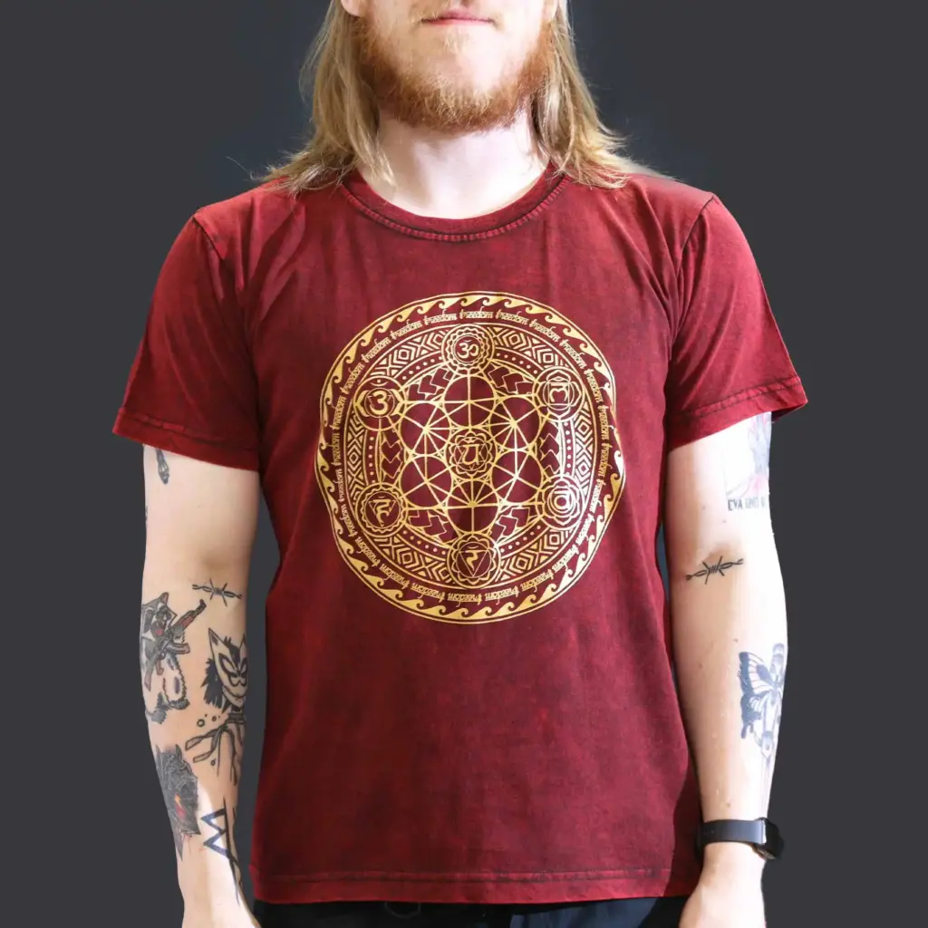 Large Stone Washed T-Shirt – Chakra – Maroon | www.artisangoods.co.uk