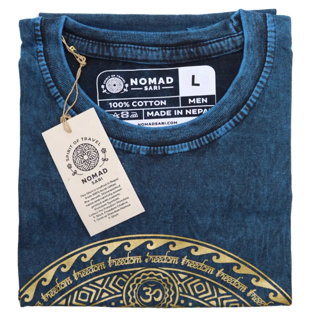 Large Stone Washed T-Shirt – Hamsa – Blue | www.artisangoods.co.uk