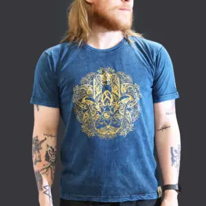 Large Stone Washed T-Shirt – Hamsa – Blue | www.artisangoods.co.uk 2