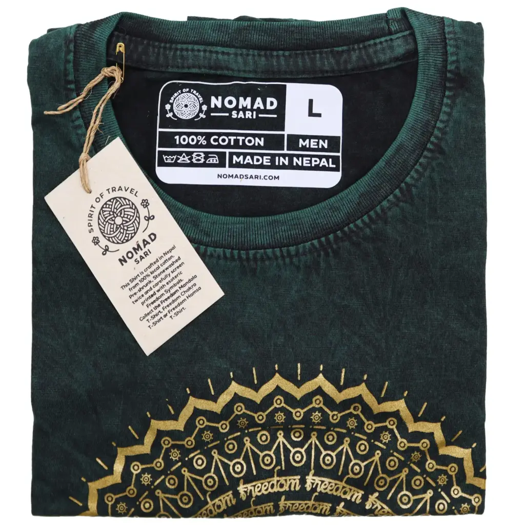 Large Stone Washed T-Shirt – Hamsa – Green | www.artisangoods.co.uk