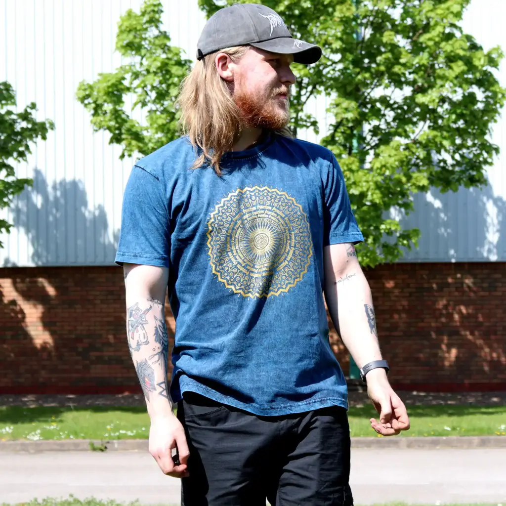 Large Stone Washed T-Shirt – Mandala – Blue | www.artisangoods.co.uk 3