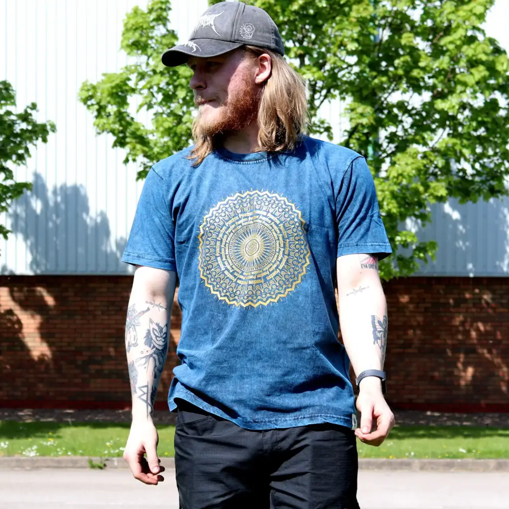 Large Stone Washed T-Shirt – Mandala – Blue | www.artisangoods.co.uk 2