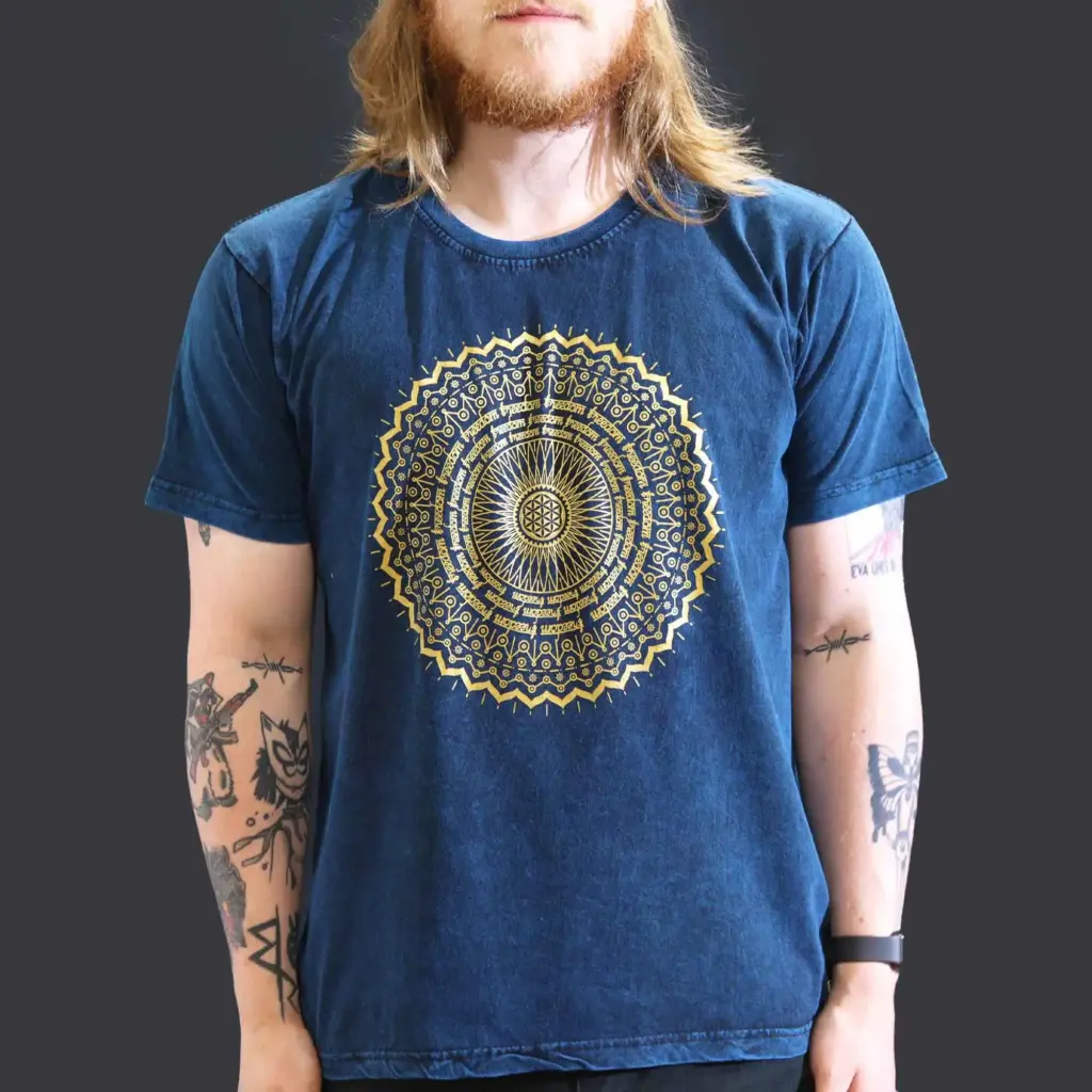 Large Stone Washed T-Shirt – Mandala – Blue | www.artisangoods.co.uk