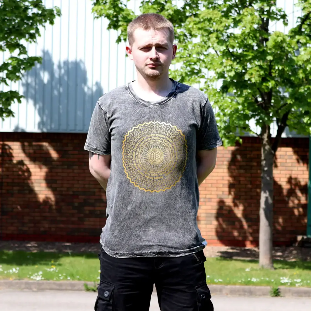 Large Stone Washed T-Shirt – Mandala – Dark Grey | www.artisangoods.co.uk 3