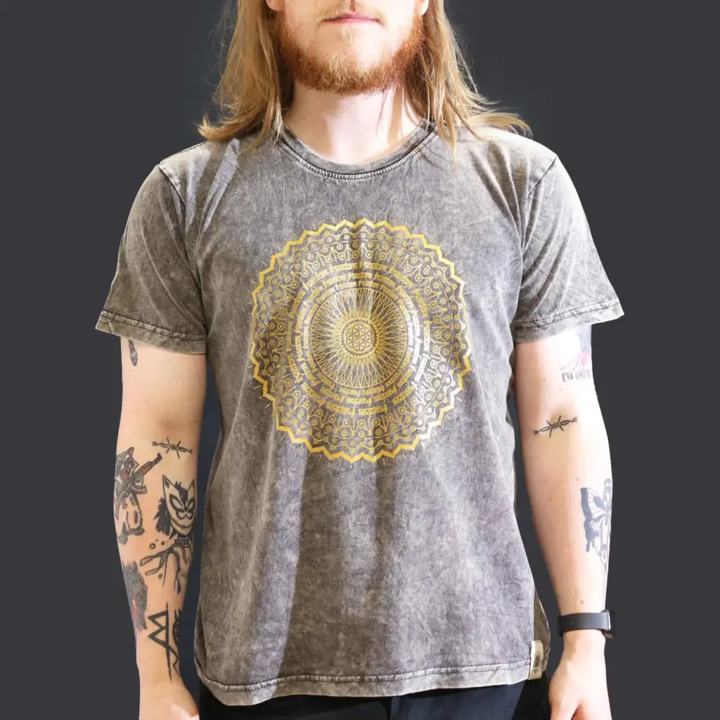 Large Stone Washed T-Shirt – Mandala – Dark Grey | www.artisangoods.co.uk