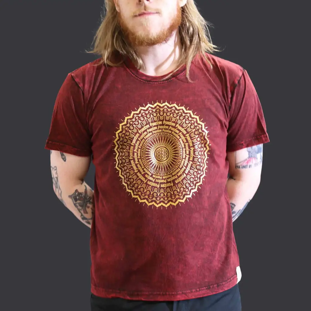 Large Stone Washed T-Shirt – Mandala – Maroon | www.artisangoods.co.uk 5