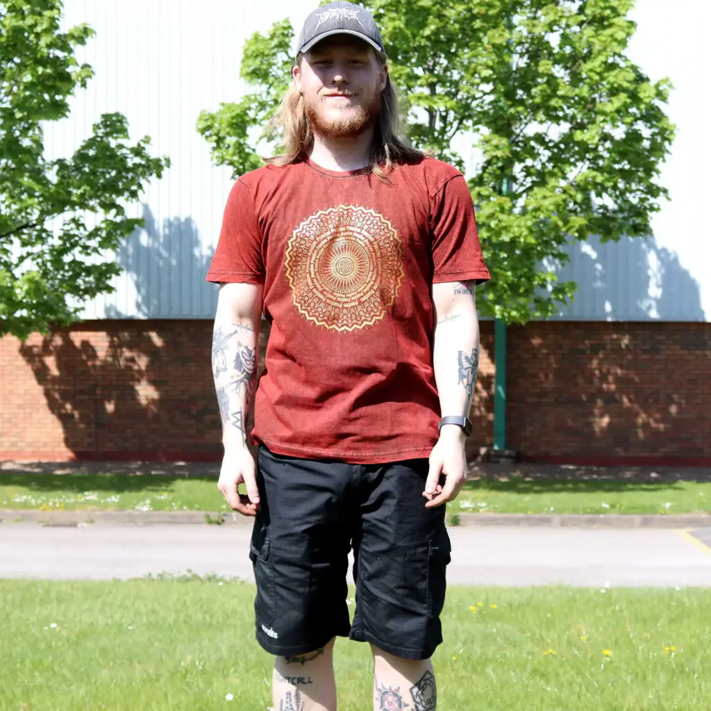 Large Stone Washed T-Shirt – Mandala – Maroon | www.artisangoods.co.uk 2