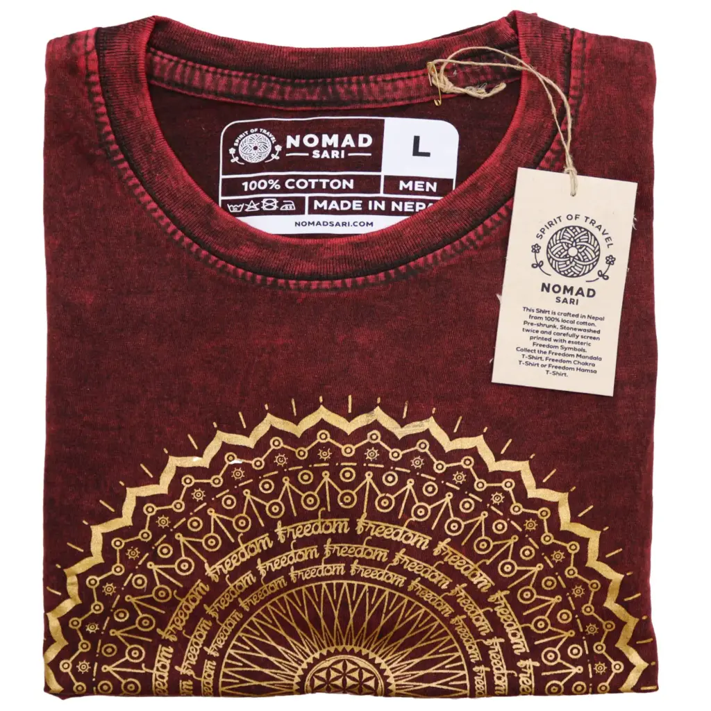 Large Stone Washed T-Shirt – Mandala – Maroon | www.artisangoods.co.uk