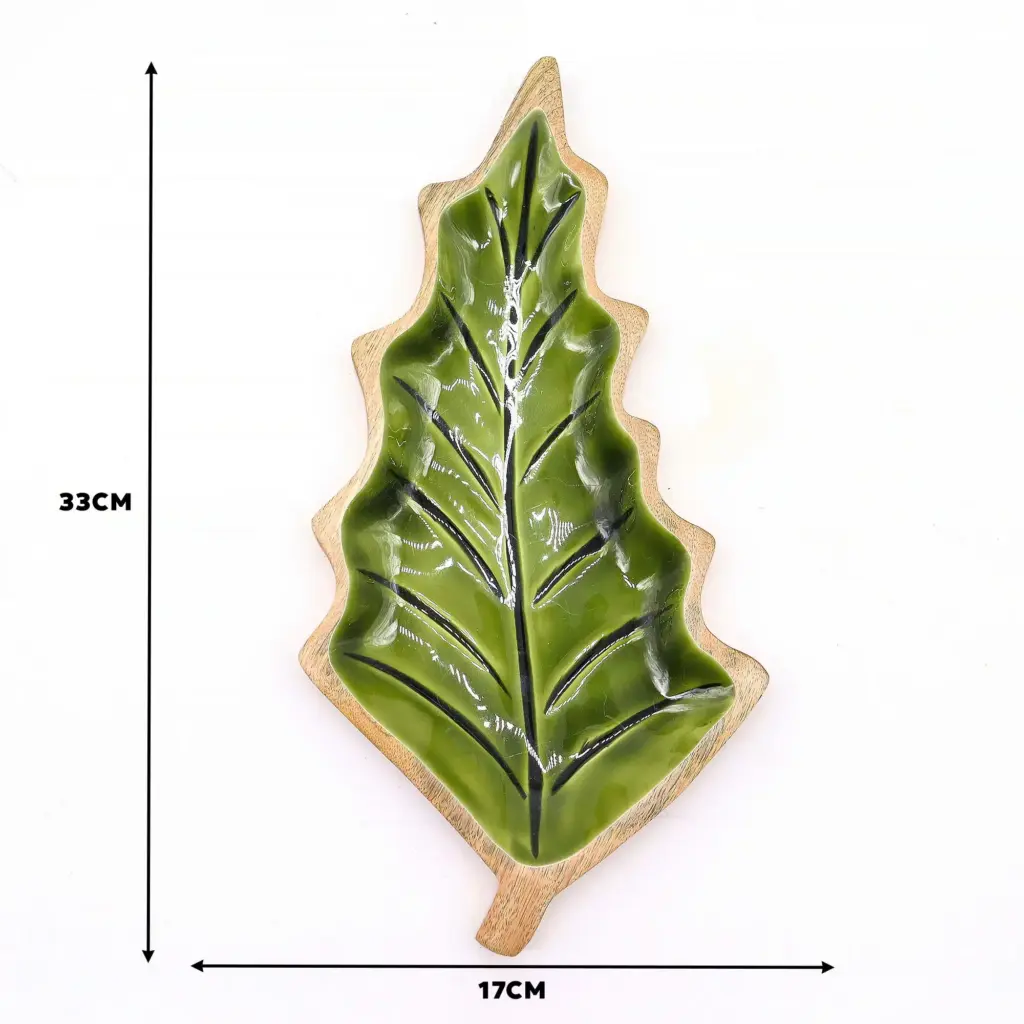 Lost in the Forrest –  Enamel Leaf Wooden Bowl – 33x17cm | www.artisangoods.co.uk 9