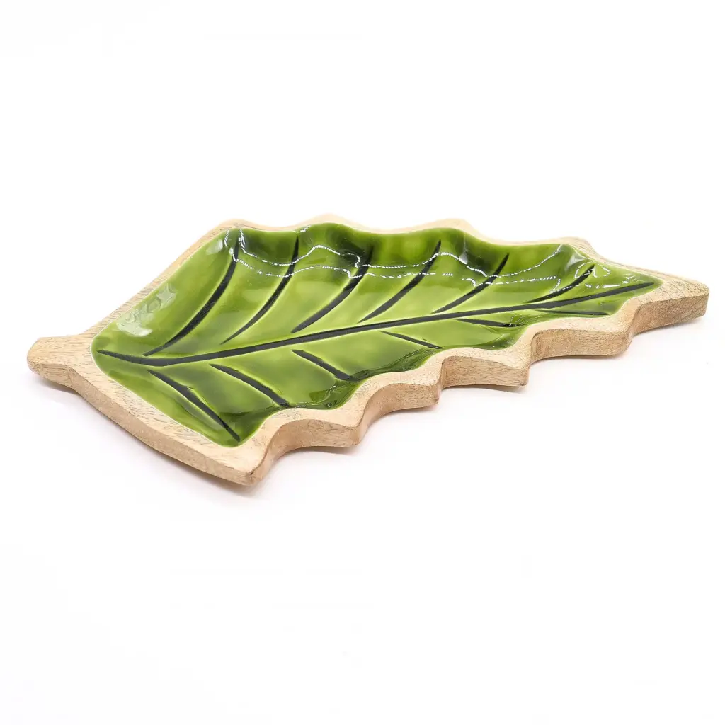 Lost in the Forrest –  Enamel Leaf Wooden Bowl – 33x17cm | www.artisangoods.co.uk 10