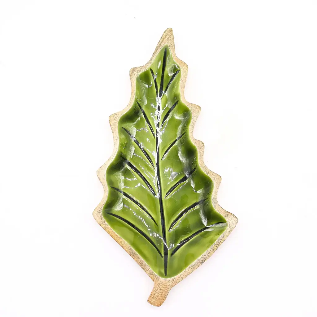 Lost in the Forrest –  Enamel Leaf Wooden Bowl – 33x17cm | www.artisangoods.co.uk 8
