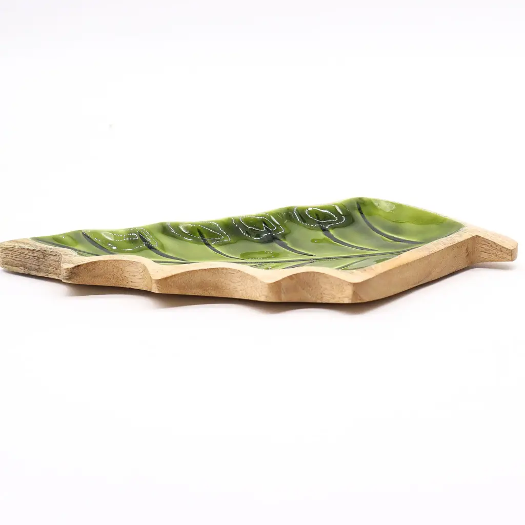 Lost in the Forrest –  Enamel Leaf Wooden Bowl – 33x17cm | www.artisangoods.co.uk 6
