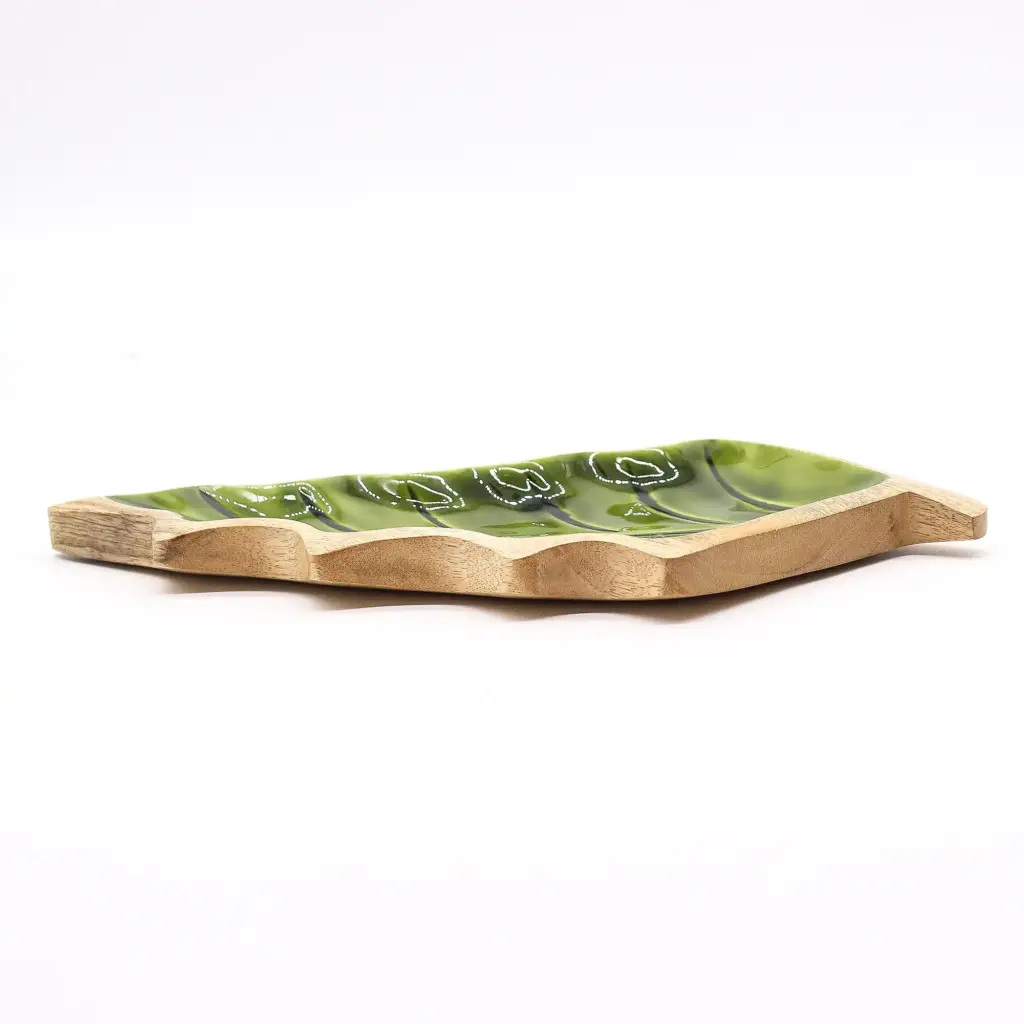 Lost in the Forrest –  Enamel Leaf Wooden Bowl – 33x17cm | www.artisangoods.co.uk