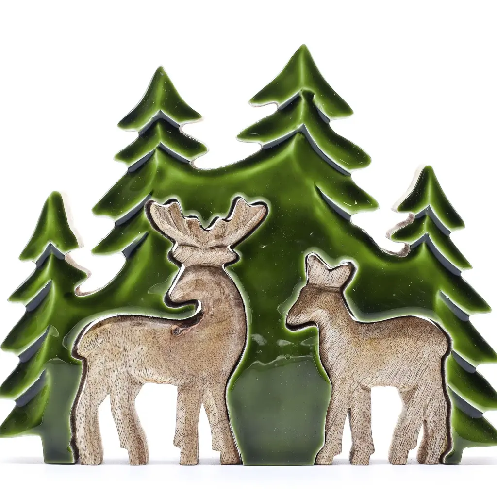 Lost in the Forrest –  Two Dear in the Forrest 3D Wooden Decoration – 18x23cm | www.artisangoods.co.uk